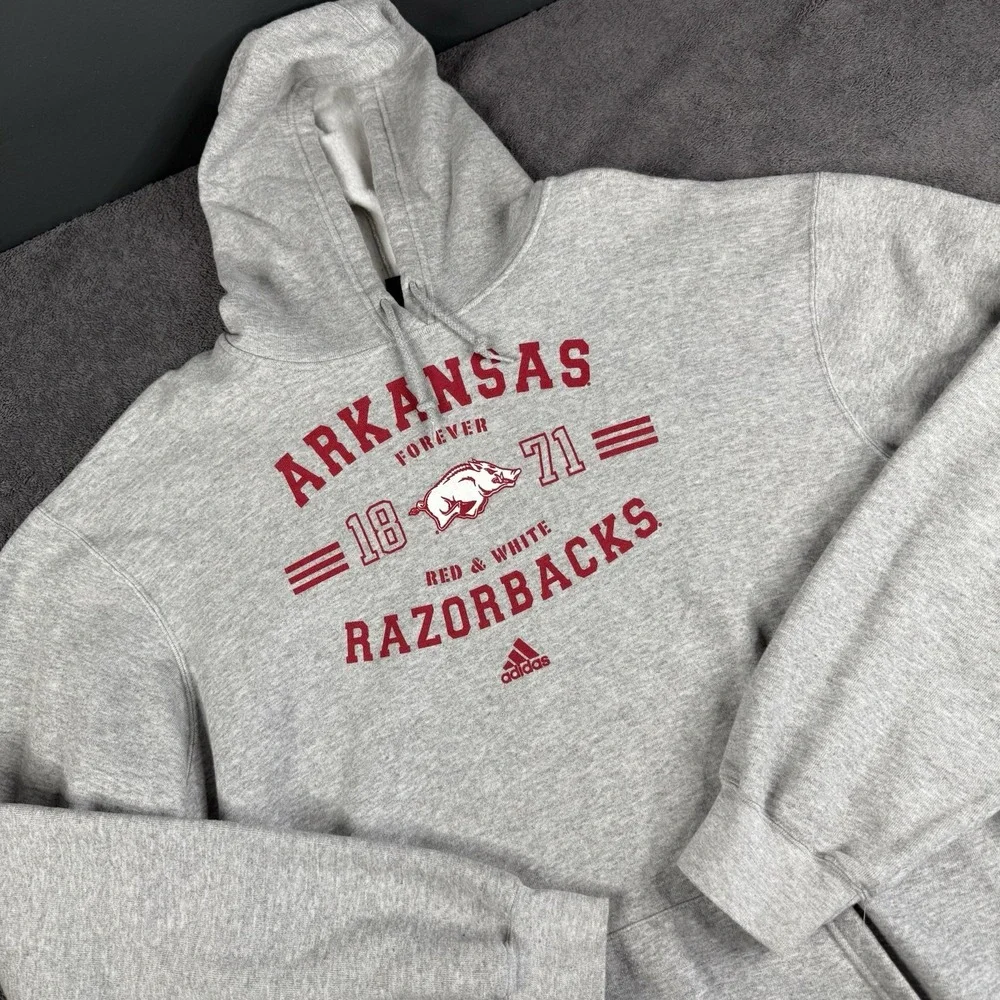 Arkansas Razorbacks Adidas Hoodie 2X‎ Gray Football Heavy Pockets Men